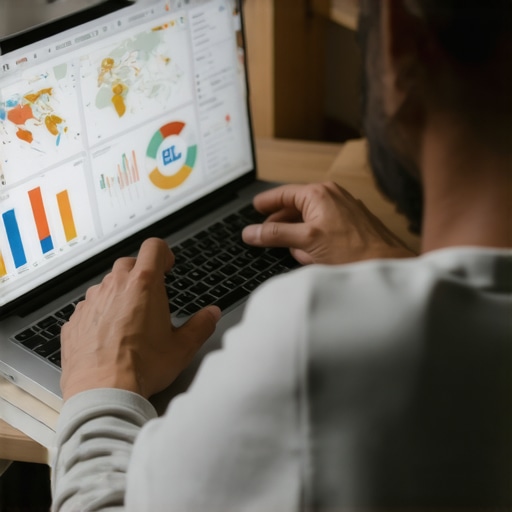 Person working on local SEO strategy with charts and maps on a laptop.