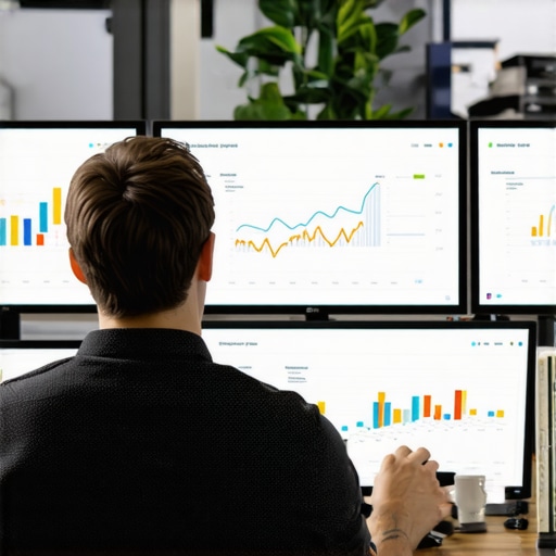 Expert analyzing GMB data for local SEO success SEO expert reviewing Google My Business insights and local maps.