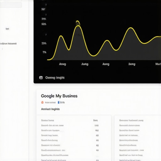 Analytics dashboard showing GMB profile performance and user engagement metrics.
