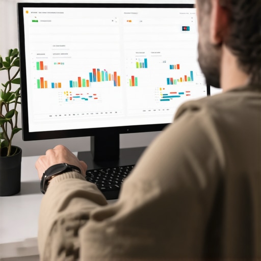 A person reviewing local SEO analytics on a computer with charts and maps.