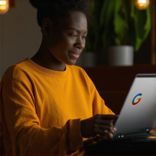 Business owner editing Google My Business profile on laptop with SEO tools