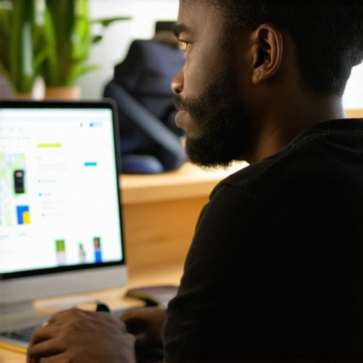 Business owner updating Google My Business profile on laptop.