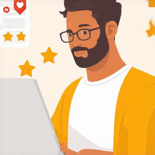 Business owner updating Google My Business profile with maps and reviews.