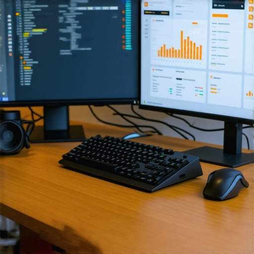 A workspace showing SEO software screens monitoring local search rankings and geo-fencing strategies.