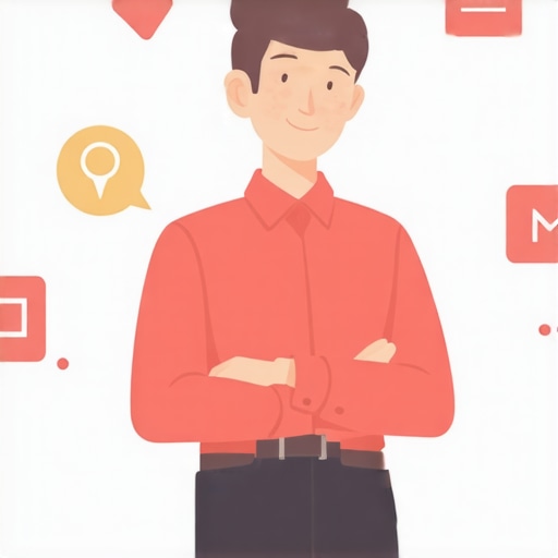 Business owner reviewing local SEO trust signals with icons representing authority and legitimacy