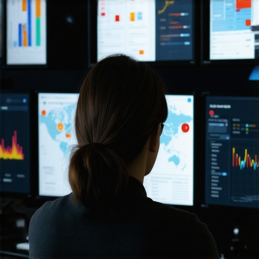 Person analyzing local SEO performance using multiple digital screens with maps and analytics